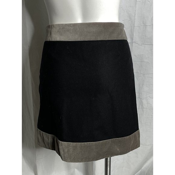 Kenneth Cole Mini Skirt Black Grey Wool Velvet Like Block 6 Above Knee Zips - Picture 8 of 12